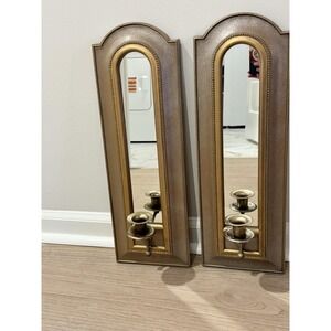 VTG Pair MCM Home Interior Wall Sconces Plastic Hollywood Regency Mirror 20x7"